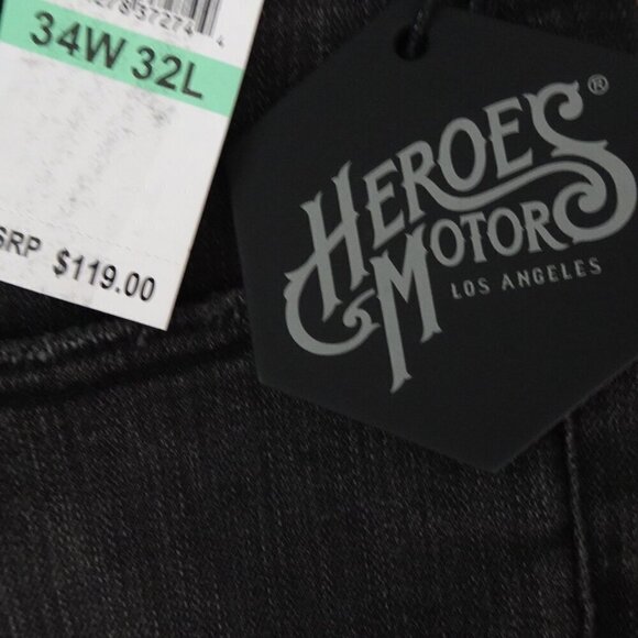 Heroes Motors Moto Jeans Men's Size 34x32 Black Denim Super Slim Paint Splatters - Picture 11 of 14